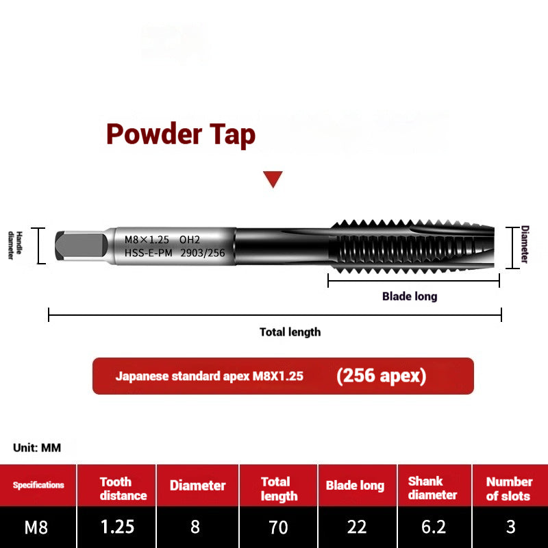 1101-OST High Speed Steel Powder Tap Japanese Standard Apex Screw Point Spiral Powder Metallurgy Tapping Coated Tap Shandong Denso Pricision Tools Co.,Ltd.